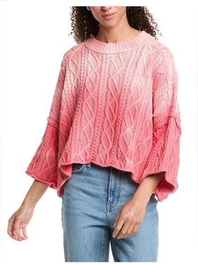 Free People Washed Ashore Cable Knit Sweater in Pink, Size Medium